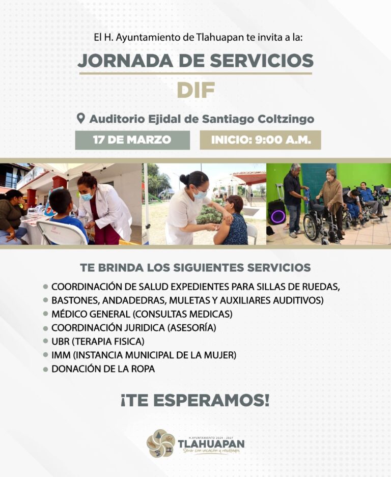 El H. Ayuntamiento de Tlahuapan te invita a participar en la Gran Jornada de Salud que se llevará a cabo el martes 17 de marzo de 2026 en el Auditorio Ejidal de Santiago Coltzingo.